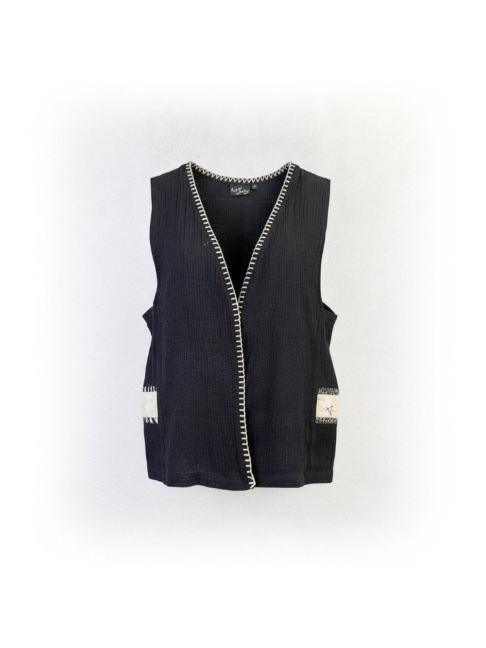 Kd Spring Womens Black Sleeveless Vest With Decorative Trim Size M